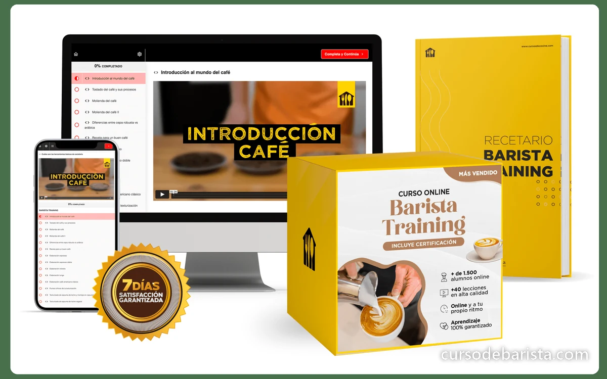 Curso Barista Training Online en computador, tablet y celular, con su recetario