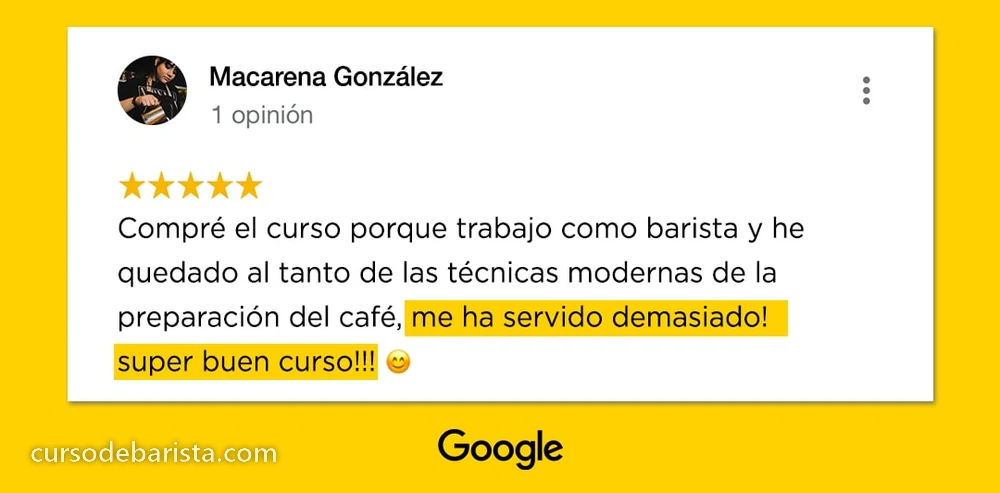 Reseña de Macarena González en Google sobre el curso